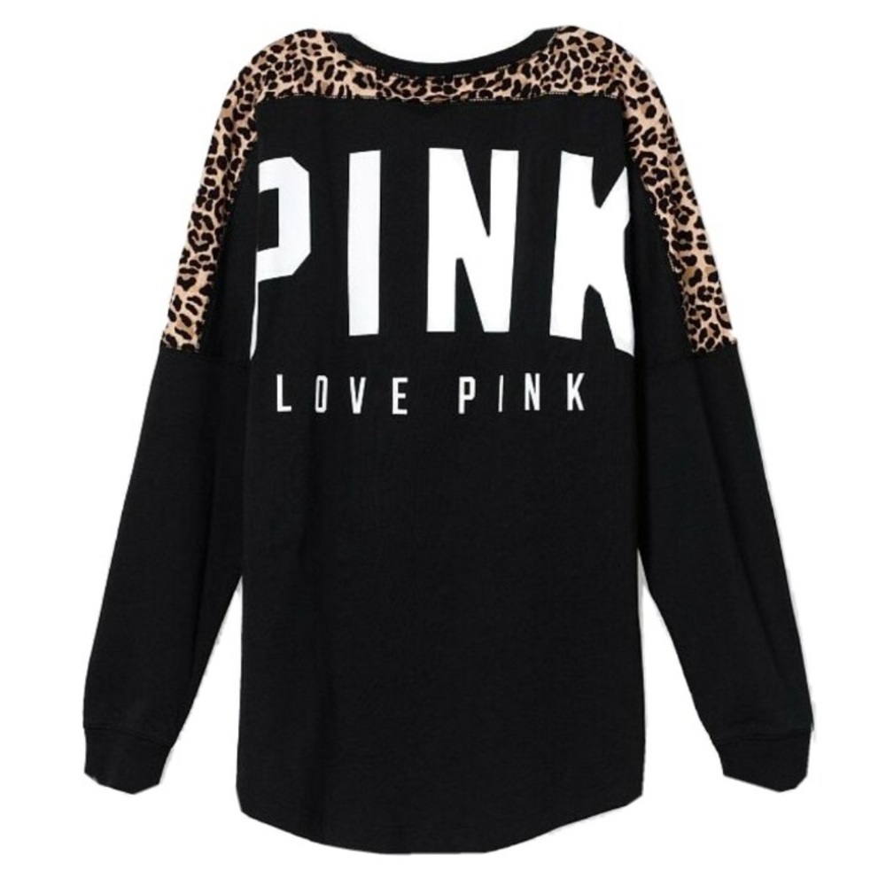 Victoria’s Secret PINK Black Leopard Print Varsity Crew Sweatshirt